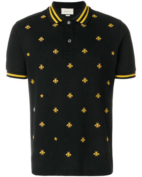 mens black gucci polo shirt|Gucci bee embroidered polo shirt.